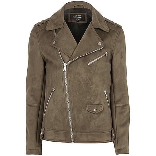 Brown suede biker jacket River Island szary