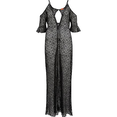 Black lace cold shoulder maxi kaftan