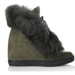 BOTKI SNEAKERSY NA KOTURNIE Z MISIEM ZIELEŃ SKÓRA ZAMSZ