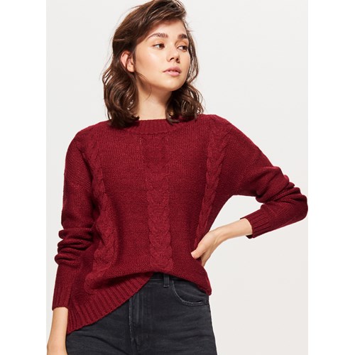 Cropp - Sweter z warkoczowym splotem - Bordowy