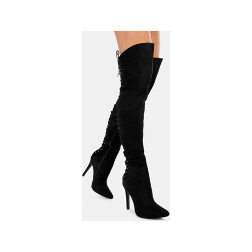 Czarne kozaki za kolano Double Lace