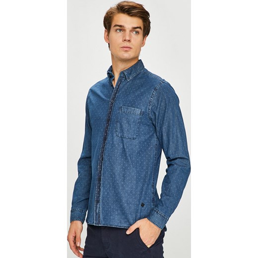 Koszula męska Casual Friday z długim rękawem granatowa gładka z klasycznym kołnierzykiem