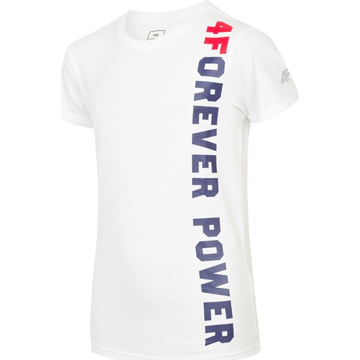 T-shirt dla dużych dzieci (chłopców) - biały 4F