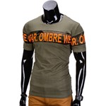 T-shirt męski z nadrukiem S842 - khaki