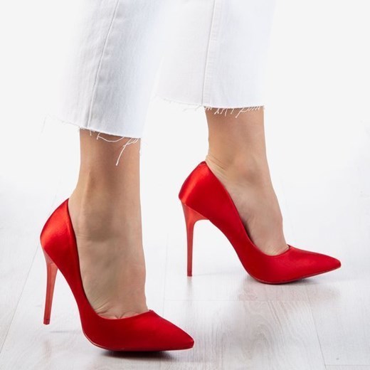OUTLET Czerwone satynowe szpilki damskie Gold Star - Obuwie Royalfashion.pl 40 royalfashion.pl