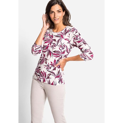 Bawełniany T-shirt w motywem roślinnym Best Of Berries 11103762 Złamana biel 46 Olsen 48 wyprzedaż Olsen