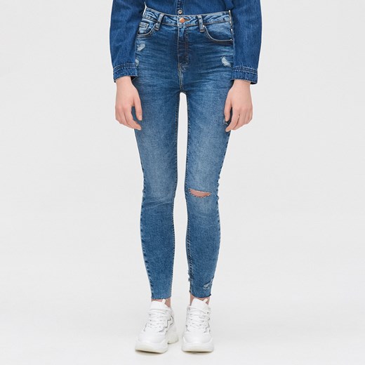 Cropp - Jeansy High Waist z przetarciami - Cropp 42 okazyjna cena Cropp