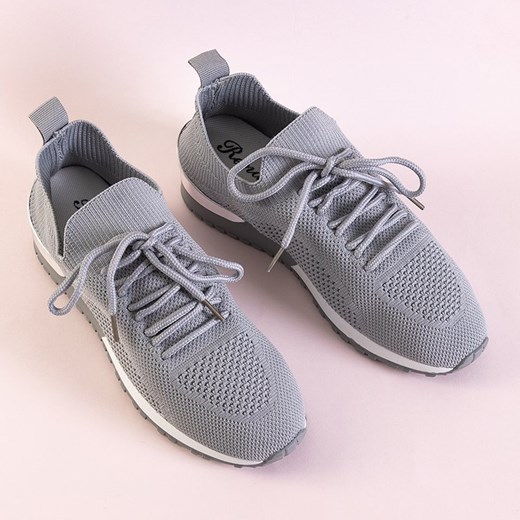 Buty sportowe damskie Royalfashion.pl na wiosnę szare sznurowane płaskie