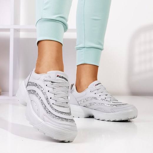 Jasnoszare damskie sportowe buty z brokatem Undine - Obuwie Royalfashion.pl 40 royalfashion.pl