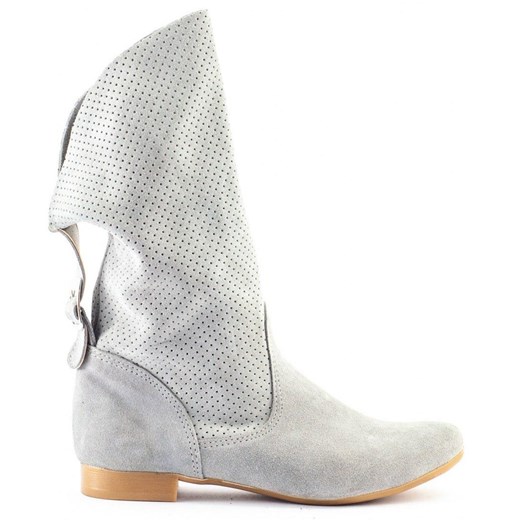 Botki Buty Olivier na zamek srebrne z nubuku płaskie casual