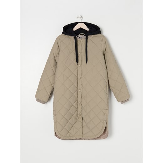 Sinsay - Długa pikowana kurtka z kapturem - Khaki Sinsay XXL Sinsay