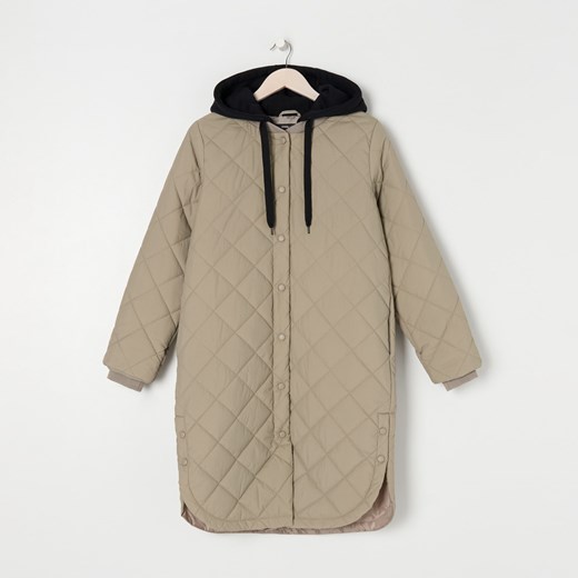 Sinsay - Kurtka pikowana z kapturem - Khaki Sinsay XL Sinsay
