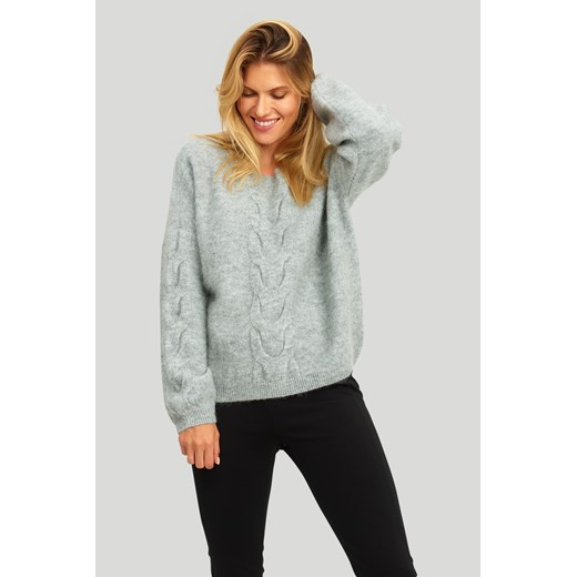 Sweter o luźnym kroju z ozdobnymi warkoczami Greenpoint 38 okazja Greenpoint.pl