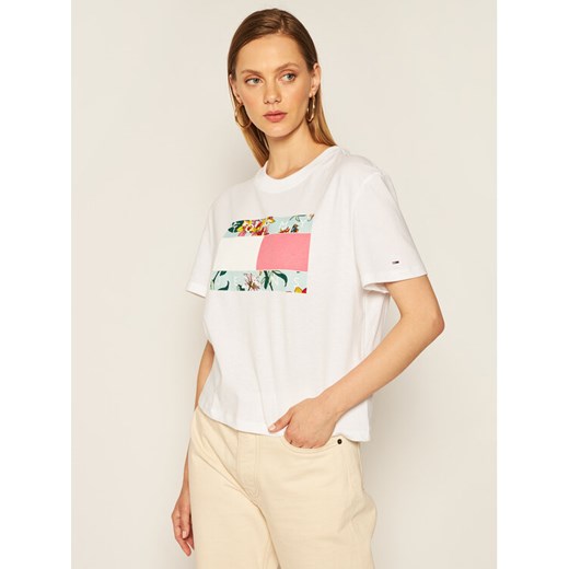 Tommy Jeans T-Shirt Hawaii Flag DW0DW08668 Biały Regular Fit Tommy Jeans S promocyjna cena MODIVO