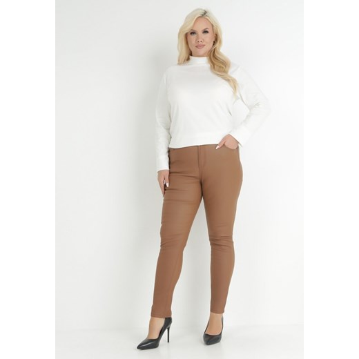Brązowe Spodnie Skinny Push Up Zami 2XL wyprzedaż Born2be Odzież