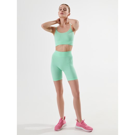 Sinsay - Crop top GYM HARD - Turkusowy Sinsay S wyprzedaż Sinsay