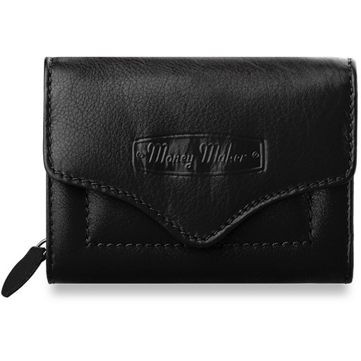 SKÓRZANA PORTMONETKA PORTFEL DAMSKI MONEY MAKER - CZARNY world-style-pl gładkie