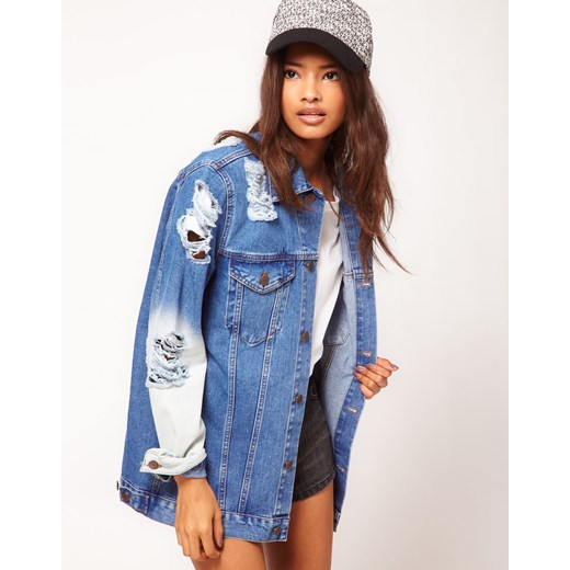 Kurtka Asos Denim With Rips And Bleach Detail pandzior-pl-new-vogue bawełniane