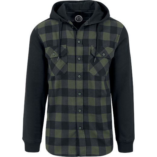 RED by EMP - Hooded Checked Flanell - Koszula flanelowa - czarny zielony