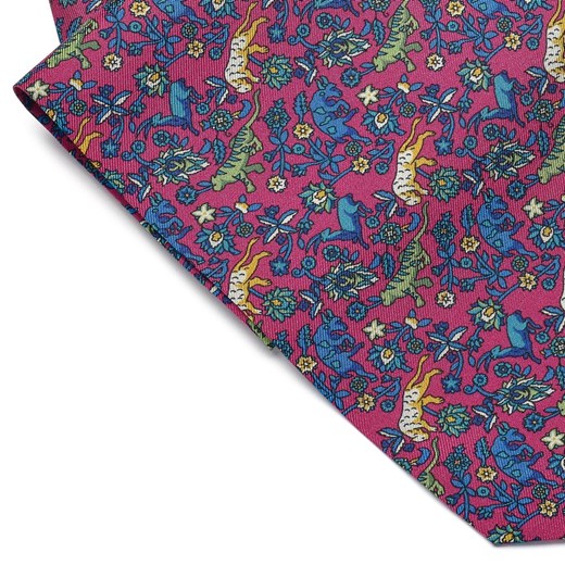 Elegancki różowy fular jedwabny Hemley w kolorowe zwierzęta Hemley fioletowy EleganckiPan.com.pl