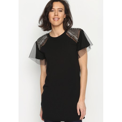 Czarna Bluzka Shoulder Diamante szary uniwersalny okazja Born2be Odzież