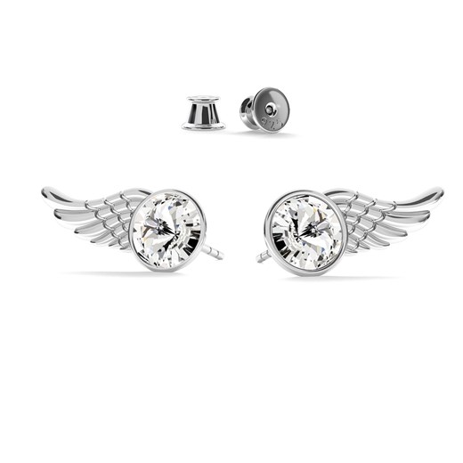 Srebrne kolczyki skrzydła swarovski rivoli 925 : Kolor kryształu SWAROVSKI - Crystal, Kolor pokrycia srebra - Pokrycie Jasnym Rodem