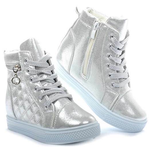 Pantofelek24.pl | Dziecięce trampki sneakersy SREBRNE