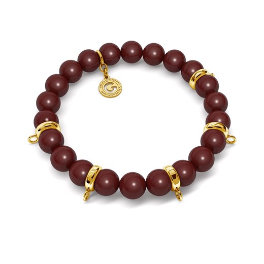 Elastyczna srebrna bransoletka perły swarovski 925 : Kolor pokrycia srebra - Pokrycie Żółtym 18K Złotem, Obwód - ~18,0 cm (dodatkowe 2 perły), Perła - SWAROVSKI BORDEAUX