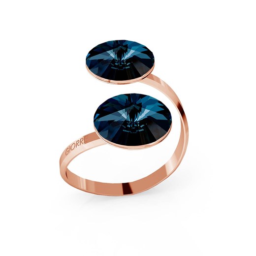 SREBRNY PIERŚCIONEK SWAROVSKI RIVOLI 12MM 925 : Kolor kryształu SWAROVSKI - Montana, Kolor pokrycia srebra - Pokrycie Różowym 18K Złotem Giorre