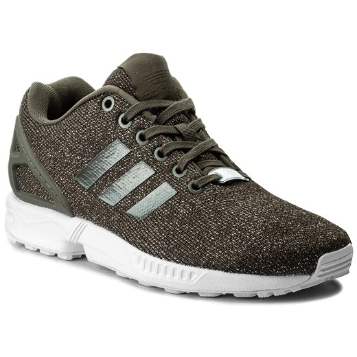 Buty sportowe damskie Adidas zx zielone płaskie bez wzorów z tworzywa sztucznego