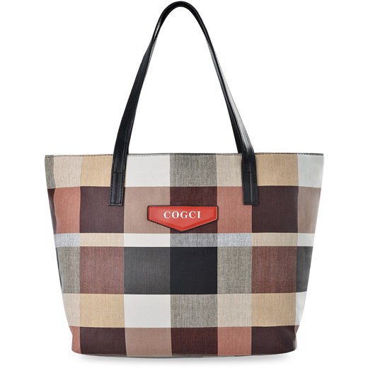 Zakupowa torebka damska duża shopperka a4 torba na ramię tote bag w kratę - beżowy world-style.pl