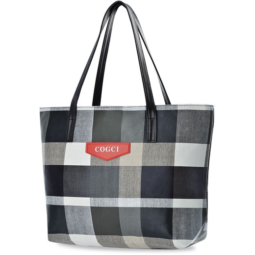 Zakupowa torebka damska duża shopperka a4 torba na ramię tote bag w kratę - beżowy world-style.pl