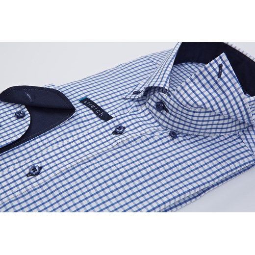 Koszul biała-niebieska kratka- kołnierzyk button down - body fit (wzrost 176-182) Lanieri S Lanieri.pl
