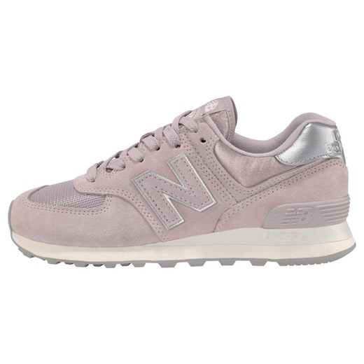 Buty sportowe damskie New Balance do biegania młodzieżowe na platformie różowe gładkie wiązane skórzane