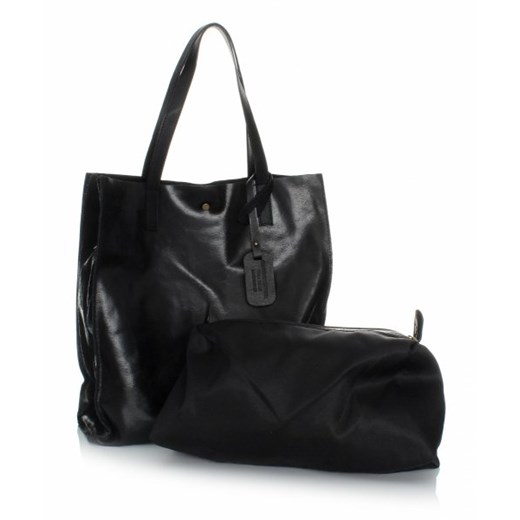 Torba Skórzana Shopper Bag z Kosmetyczką Czarna (kolory)