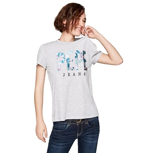 Bluzka damska Pepe Jeans z okrągłym dekoltem szara z krótkimi rękawami