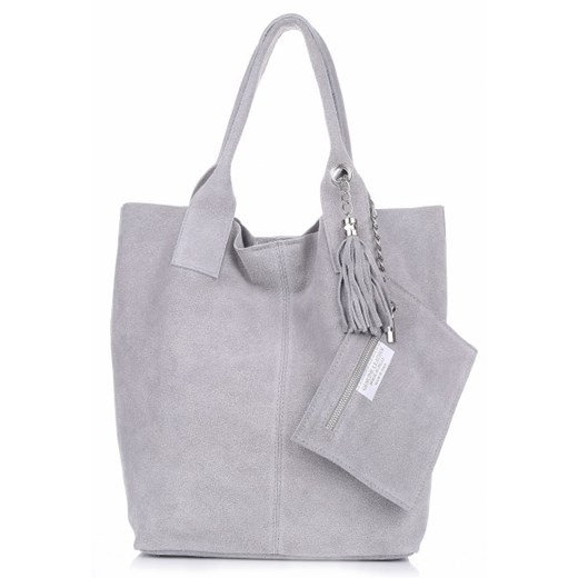 Torebka skórzana Shopper bag zamsz naturalny Jasno Szara (kolory)