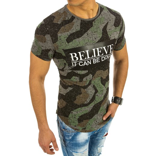 T-shirt męski z nadrukiem camo antracytowy (rx2061)