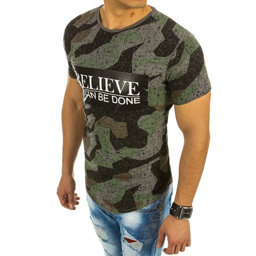 T-shirt męski z nadrukiem camo antracytowy (rx2061)