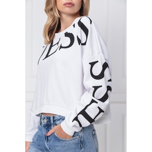 Biała bluza damska Guess Jeans z napisami krótka