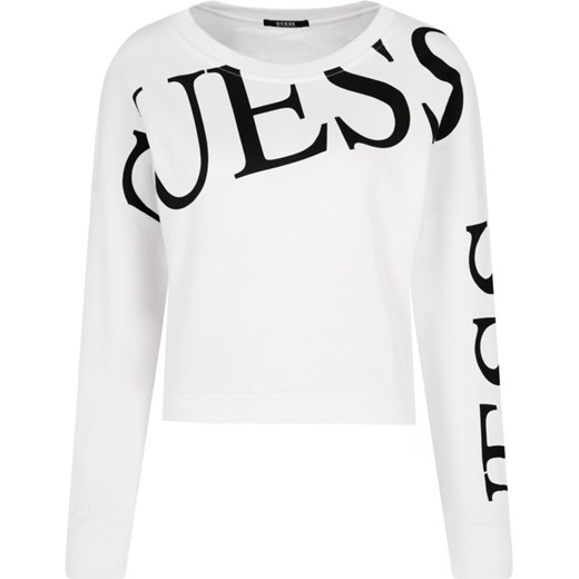 Bluza damska biała Guess Jeans z napisami krótka