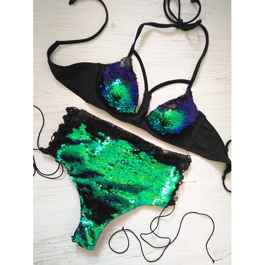 Zielone bikini push up wyszywane dwustronnymi cekinami XS Billion Ladies