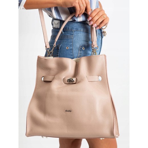 Shopper bag Rovicky beżowa duża ze skóry