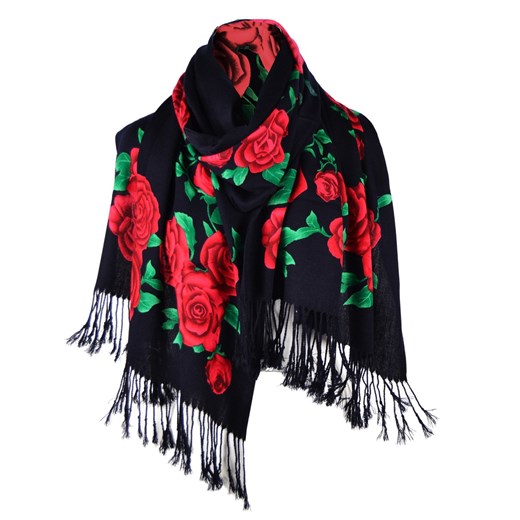 Elegancki piękny TKANY szal w róże FOLK