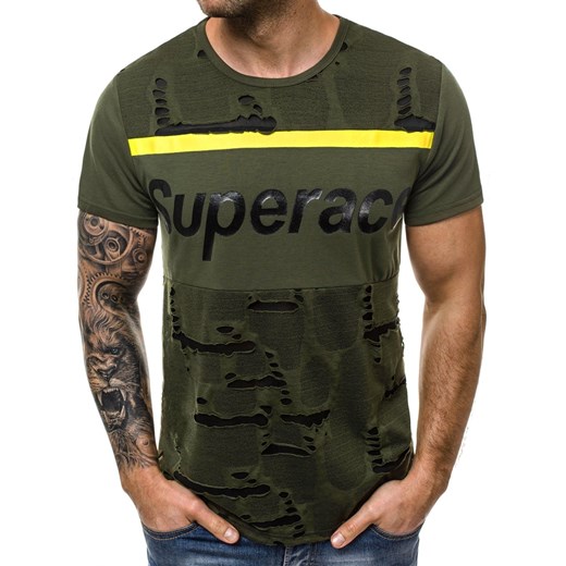 Ozonee t-shirt męski zielony z krótkim rękawem