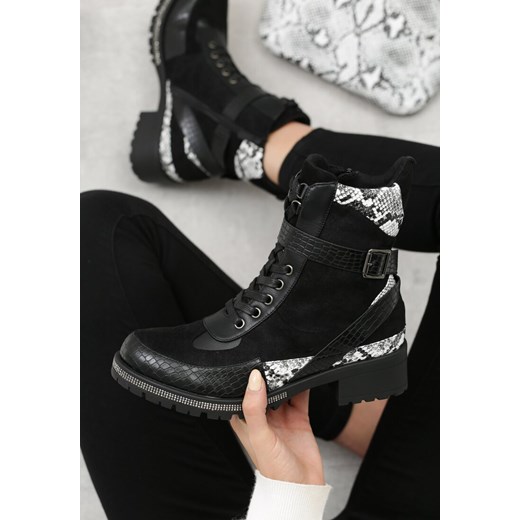 Workery damskie Born2be na obcasie eleganckie w zwierzęcy wzór