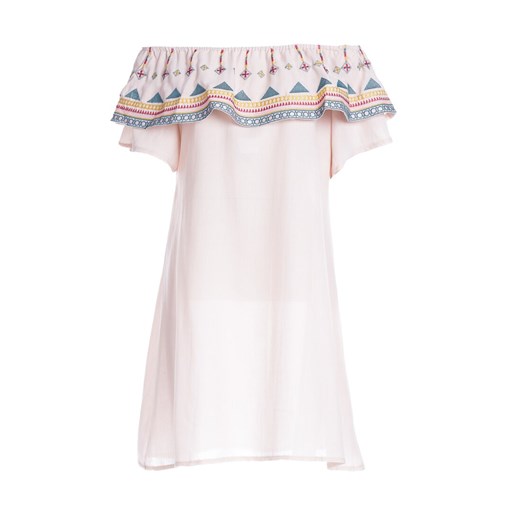 Różowa sukienka Born2be na spacer mini casual z krótkim rękawem