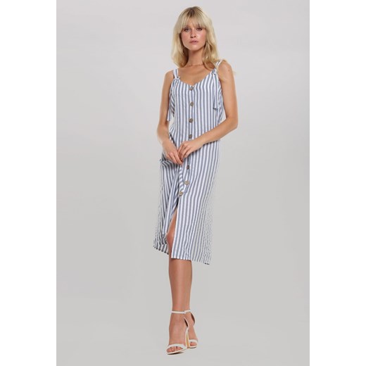 Niebieska sukienka Renee casual midi prosta na ramiączkach