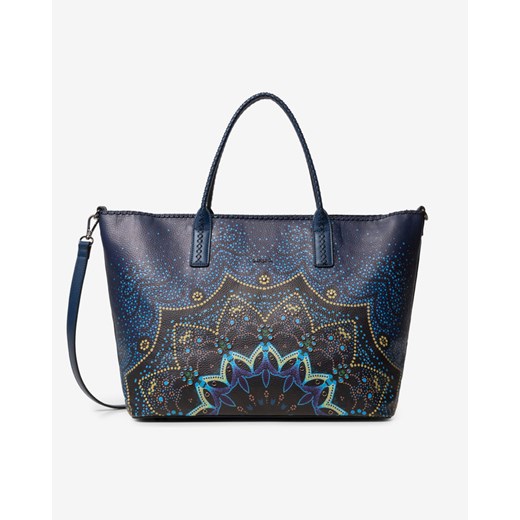 Shopper bag Desigual niebieska z nadrukiem duża na ramię