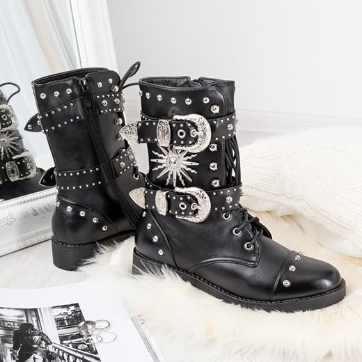 Czarne workery z ozdobami Texas - Obuwie Royalfashion.pl 40
